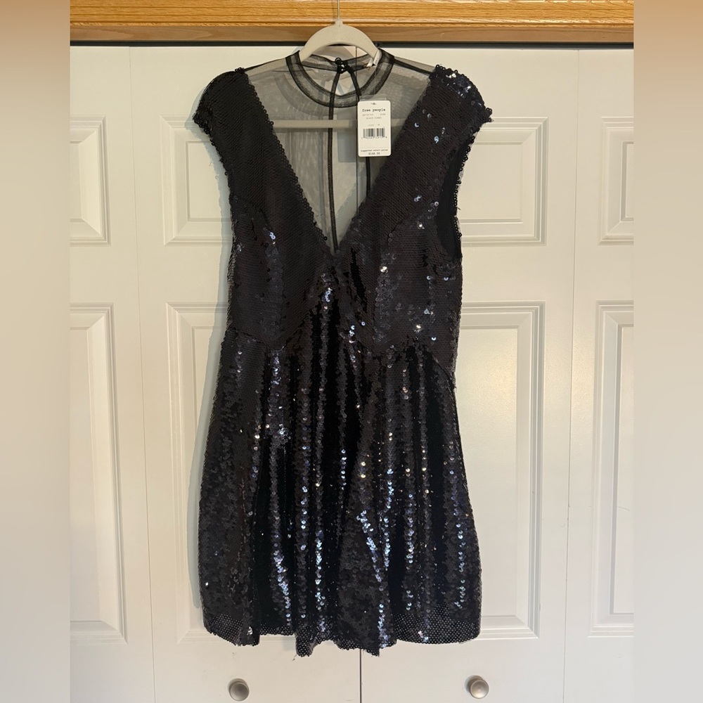 Free People Black Sequin Halter Dress